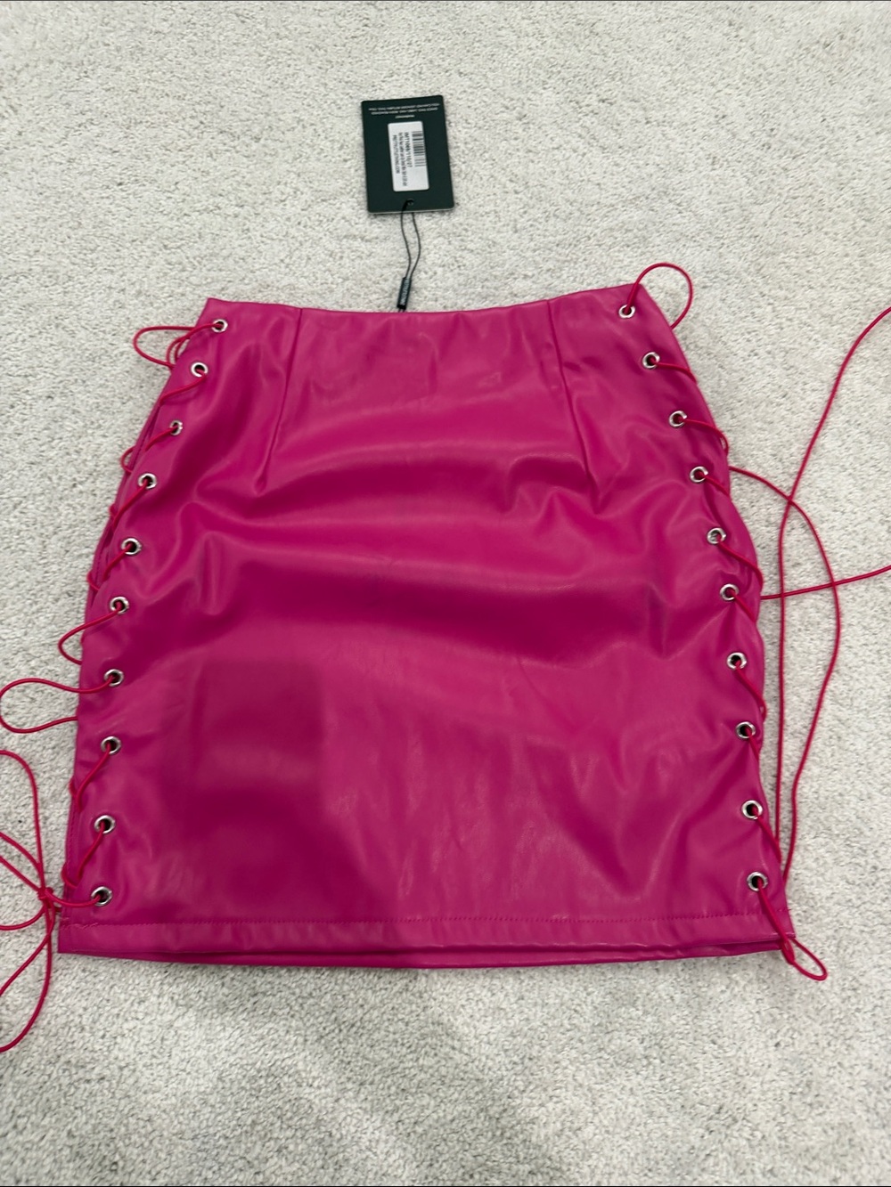 PrettyLittleThing Hot Pink Lace-Up Faux Leather Mini Skirt